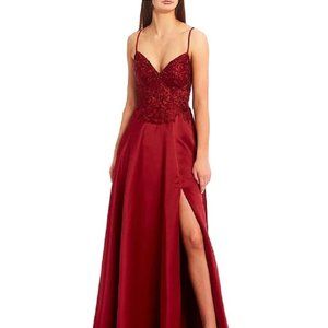 BLONDIE NITES Juniors' Lace-Up-Back Gown Wine Size 3